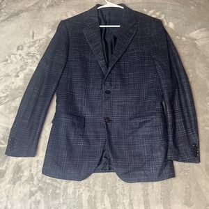 Ermenegildo Zegna Milano Easy Jacket 48R Navy Plaid Wool Silk Cashmere Mens EUC